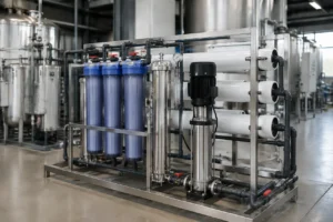 Sistema comercial de osmose reversa de 1000 GPD instalado em instalação industrial
