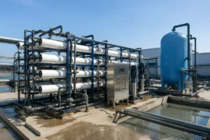 Sistema de tratamento de água de rejeição de osmose reversa industrial instalado em uma fábrica